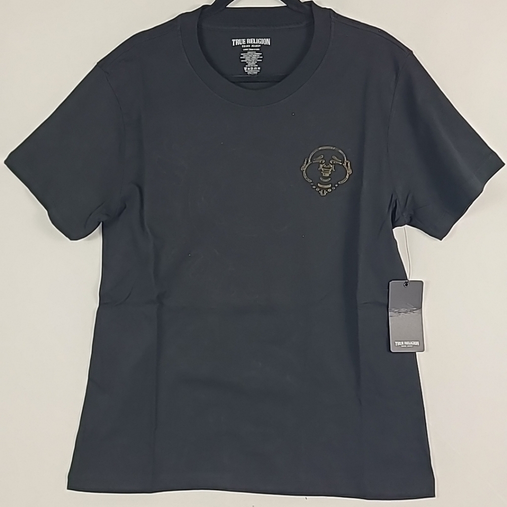 NEW True Religion Men's Emboss Emblem Tee Black & Gold Sz Large